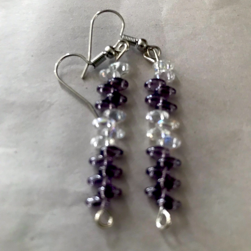 Purple And Clear Beaded Earrings